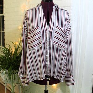 Free People Mad About You Button Down Shirt In Ivory/Red Medium